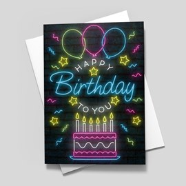 Neon Party Birthday Card